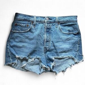 Levi's 501 Button Fly Denim Distressed Shorts Waist 29 Y2K Summer Beach Coastal